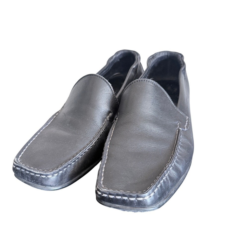 Salvatore Ferragamo Men's Black Leather Square Toe Loafers Size 8.5